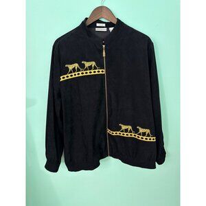 Drapers & Damons XL Black Stretch Jacket With Yellow Cheetah Embroidery & Gold Z